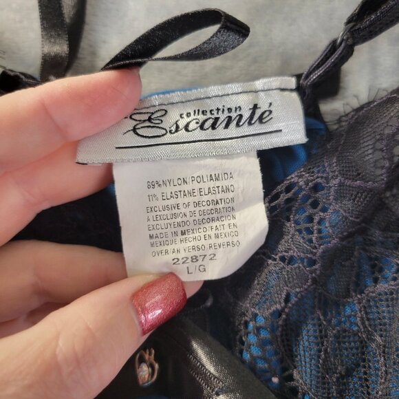 Escante Womens L Babydoll Slip Dress Blue Black Lace Y2K Sheer Lingerie Nightie - Picture 2 of 8